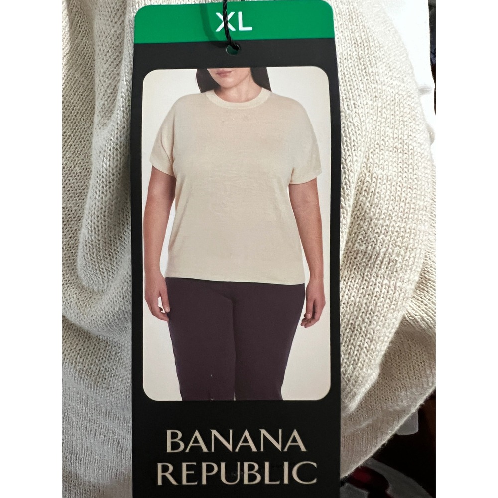 Banana Republic Women's  Ivory Short Sleeve Crew Neck Knit Sweater Top XL NEW